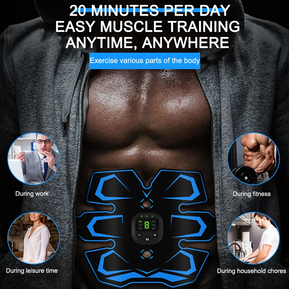 EMS Abdominal Training Device LED Display Electric Smart Trainer Belt USB Rechargeable for Abdomen/Arm/Leg Home Office Exercise